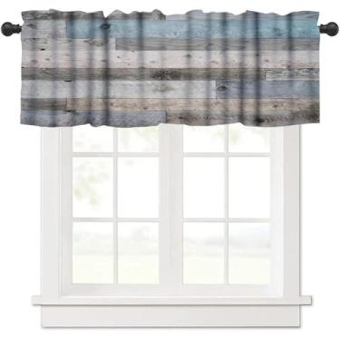 Imagem de Cortina de madeira vintage com saia de madeira, retrô, pastel, madeira, marrom, azul, tratamento de janela, para casa de fazenda, sala de jantar, cozinha, cantinas, decoração de café, 137 x 45 cm