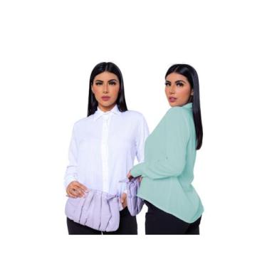 Imagem de Kit 2 Un. Camisas Social Feminina Manga Longa Com Fechamento Em Botões