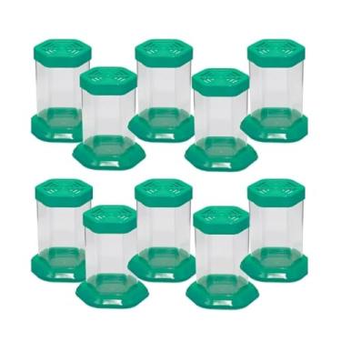 Imagem de Aquário para Peixe Betta com Tampa – Beteira Sextavada em Acrílico 1L | Kit com 10 Unidades – Clássico para Decoração e Lembrancinhas | Festa Infantil | Aniversário (Verde)