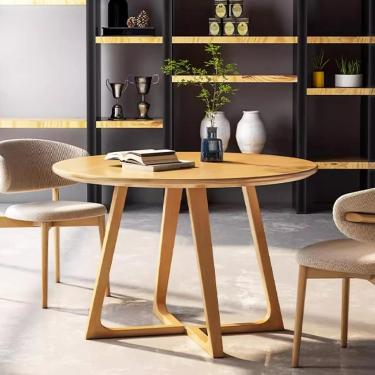 Imagem de Mesa de jantar redonda de madeira maciça para 2 a 4 pessoas - Mesa de pedestal rústica moderna de meados do século para cozinha e sala de jantar, pequena mesa de centro de lazer, natural, 39