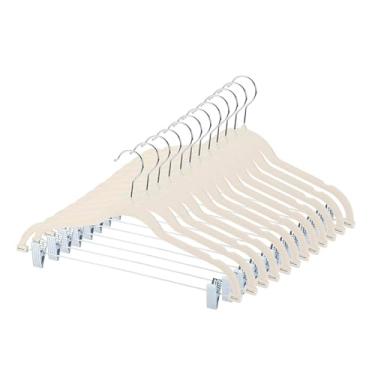 Imagem de Cabides de saia de veludo com clipes – Pacote com 20 roupas bege de feltro antiderrapante, resistente, conjunto de cabides finos para saias, shorts, vestido feminino, economia de espaço com dois