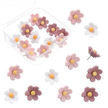 Imagem de 20 broches de flores, lindos pinos de flores para quadro de avisos, tachinhas de polegar de flores decorativas, tachas de polegar florais fofas para quadro de cortiça de madeira macia, parede de fotos