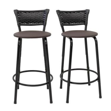 Imagem de Kit 2 Banquetas Para Bancada 60cm Preta Junco Preto Balcão Ilha Bistrô