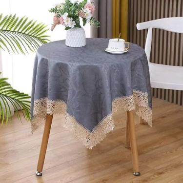 Imagem de Toalha de mesa quadrada pequena impressa com macramê toalha de mesa simples, tecido lavável, capa de mesa pequena para jantar, festa de casamento, decoração de casa, cinza 119 x 119 cm