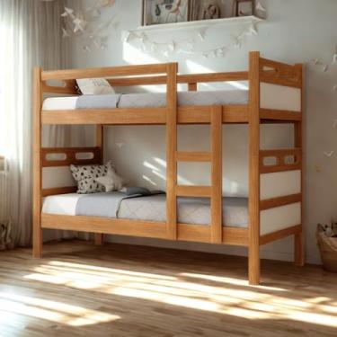 Imagem de Beliche Solteiro Robusta Em Madeira Vira Duas Camas Modernas e Elegantes (Nature/OffWhite)