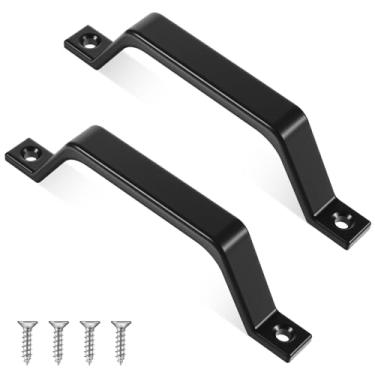 Imagem de Maçaneta de portão, 2 peças de maçanetas de porta de celeiro pretas de 6,1 polegadas com 4 parafusos puxadores de portas deslizantes para armário de garagem armário gaveta galpão