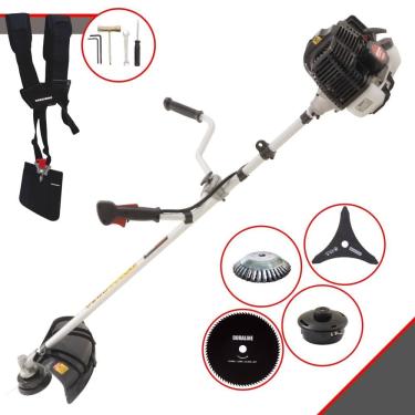 Imagem de Roçadeira Lateral Completa Kawashima KW43LE Motor 2T 43cc 10000rpm 1,7HP de Potência Com Carretel e Faca 3 Pontas + Faca 80 Dentes + Escova de Aço