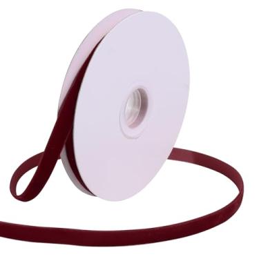 Imagem de Loomesh Fita de veludo vermelho vinho para embrulho de presente, fita de veludo vintage de tecido fino de face única de 0,9 cm para artesanato, cabelo, guirlanda de casamento, decorações de árvore de