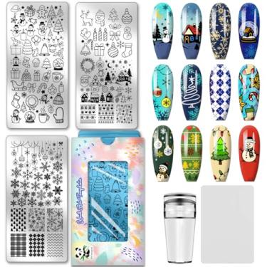 Imagem de PH PandaHall Kit de placas de estampagem de unhas de Natal e inverno, modelos de arte de Natal de boneco de neve de aço inoxidável com carimbo e raspador para decoração de design de salão de manicure