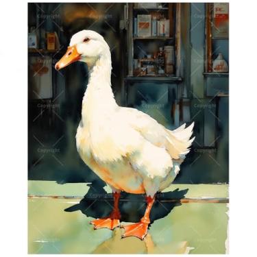 Imagem de Kit de pintura de pato branco por números para adultos - Pintura de pato em pé DIY em tela 40 x 50 cm, conjunto de tinta acrílica, adequado para iniciantes, arte para decoração de casa ou presentes