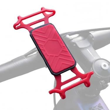 Imagem de NELboNs Suporte de silicone para telefone de bicicleta, suporte para celular, design antivibração, compatível com smartphones de marca universal (vermelho)