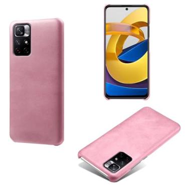 Imagem de Capa para Xiaomi POCO M4 Pro 5G,Proteção contra quedas,Casca de volta de cor sólida simples,Design de couro de imitação de plástico-Pink