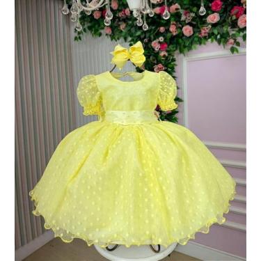 Imagem de Vestido Infantil Amarelo Bolinhas Poa Festa Luxo - Fabuloso Ateliê, M,