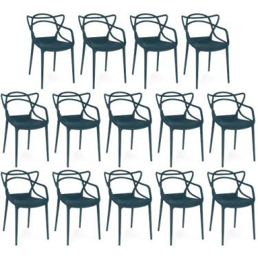 Imagem de Kit 14 Cadeiras de Jantar Allegra Design Empilhável - Azul Marinho - M