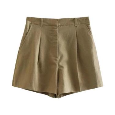 Imagem de Conjunto Blazer e Shorts de Linho Marrom para Mulheres - Estilo Retrô,