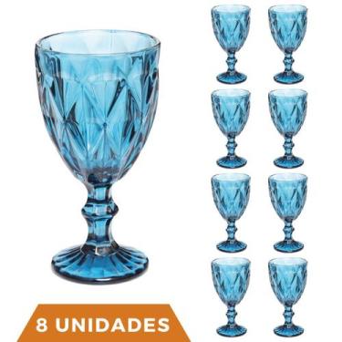 Imagem de Jogo Copo Taça Vidro Diamante Azul Para Agua 300ml - 8Un - Ecos, Diama