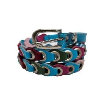 Imagem de Cinto feminino ilhóes moda rock punk fino ED077 - Barão do Couro, Azul