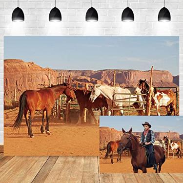Imagem de OERJU Fundo de 2,4 x 1,8 m de cavalo selvagem, rancho, campo ocidental, deserto, terras agrícolas, cavalos, areias amarelas, para fotografia, crianças, homens, cowboys, retratos, fotos, fotos, festas