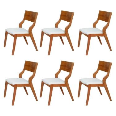 Imagem de Kit 6 Cadeiras de Madeira Maciça Multilaminada e Estofada Pérola Espresso Móveis Champagne/Off White