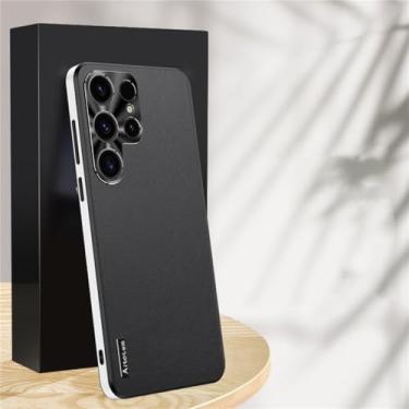 Imagem de Para Samsung S24 Ultra Case Capa de telefone de couro liso fosco para S21 S22 S23 S24 com moldura protetora de lente Capa de borda TPU, preta, para S21 Plus