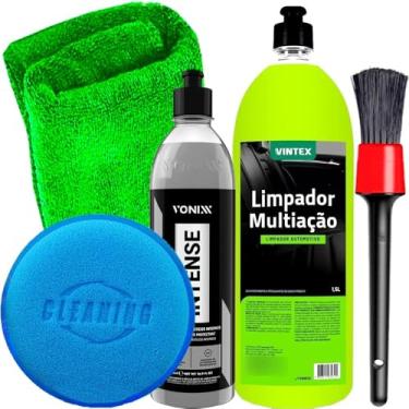 Imagem de Kit Para Limpeza Automotiva Limpador Multiação Vintex Renova Plasticos Intense Vonixx Aplicador Toalha Pincel Karbox