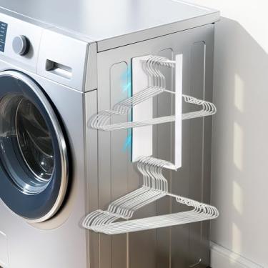 Imagem de HAIMST Suporte magnético forte para lavadora e secadora, organizador de roupas, empilhador, sem necessidade de perfuração, comporta mais de 20 cabides de veludo/arame/plástico, branco