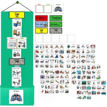 Imagem de Kit de agenda visual para meninos laminados – Ótima ferramenta de comportamento para todas as crianças aprenderem a independência e a estrutura – casa, escola, tarefas e passeios (Boy Green 60 cartões laminados)