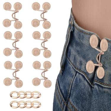 Imagem de Conjunto com 8 Botões e Alfinetes para Apertar a Cintura da Calça, Prendedores de Liga Zinco Cós Ajustador Cintura para Jeans Sem Costura Vestidos e Saias Jeans Soltos (Ouro)