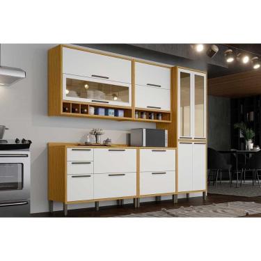 Imagem de Kit Cozinha Modulada 5 Peças Syrah (2Aéreos+2Balcões+1Paneleiro) C5P148 Amendoa/Branco - Ronipa