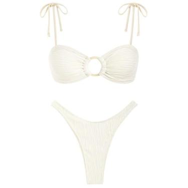 Imagem de Conjunto de biquíni ZAFUL Sexy Tie, maiô texturizado com alça espaguet