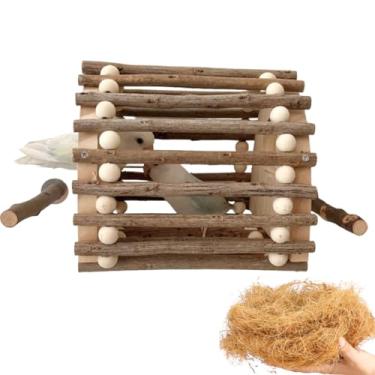 Imagem de Caixa de madeira para ninho de pássaros, casa de madeira, brinquedos para mastigar, caixa de reprodução de papagaios, ninho de madeira para periquitas, calopsitas conure, quacre (com fibra de coco e