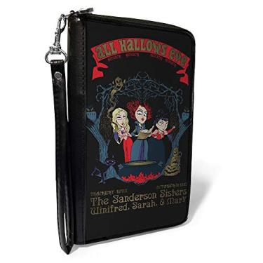 Imagem de Carteira feminina de poliuretano com zíper retangular Hocus Pocus All Hallows Eve Sanderson Sisters Group Pose, Preto, Personalizada