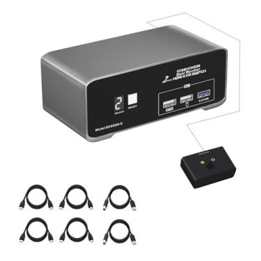 Imagem de Interruptor HDMI KVM para 2 computadores, 2 monitores HDMI 4K a 60Hz USB 3.0 com controle remoto