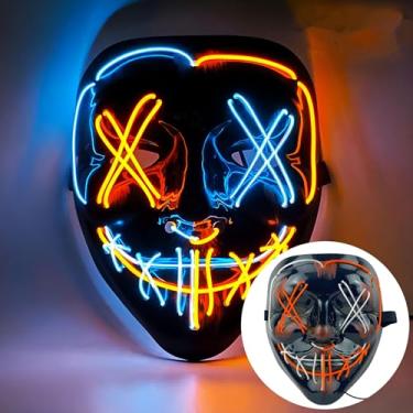 Imagem de SHANJIA Máscara de Halloween, máscara iluminada, crânio assustador com iluminação LED para festival de Halloween, cosplay, baile de máscaras, festa de carnaval (estilo 8)