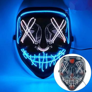 Imagem de SHANJIA Máscara de Halloween, máscara iluminada, crânio assustador com iluminação LED para festival de Halloween, cosplay, baile de máscaras, festa de carnaval (estilo 10)