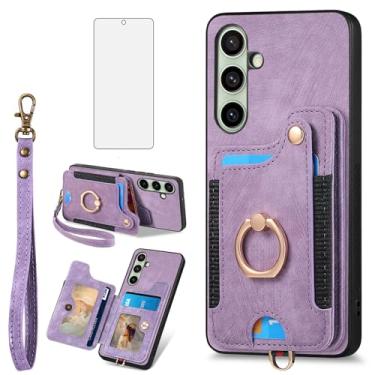 Imagem de Asuwish Capa de telefone para Samsung Galaxy S24 FE 5G capa carteira com protetor de tela de vidro temperado e alça de pulso RFID suporte para cartão de crédito anel suporte celular S 24 EF AI S24FE