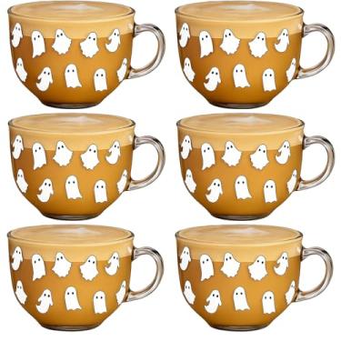 Imagem de Sliner 6 peças de canecas de café de vidro de Halloween com alça, canecas de café irlandesas transparentes de 473 ml, copos irlandeses de fantasma de Halloween para bebidas latte chocolate quente