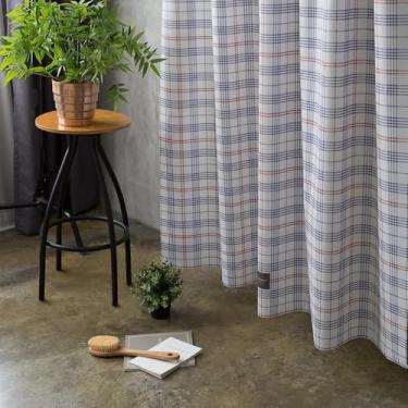 Imagem de onesevennine Cortina de chuveiro de designer coreana – Sem costura, resistente à água (180 cm L x 208 cm C) grancheck – Inclui 12 ganchos de plástico para fácil configuração