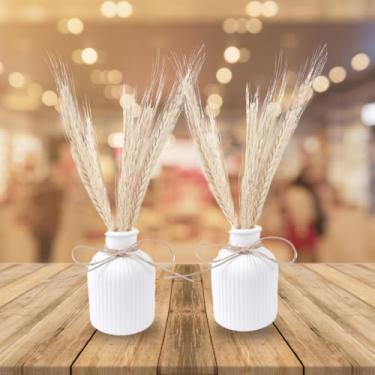 Imagem de Kit 2 Arranjos Com Vasos de Gesso Planta Artificial Decorativa(Trigo)