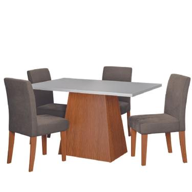 Imagem de Conjunto Sala De Jantar Mesa 1,36m Trento 4 Cadeiras Trieste Dobuê Madeirado/mascavo
