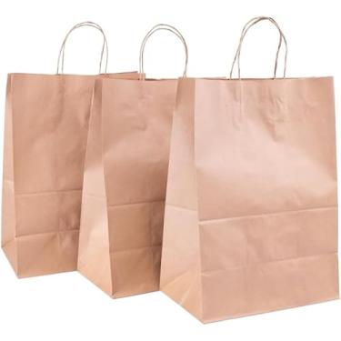 Imagem de Sacola De Papel Para Presente Kraft Lisa Na Cor Pardo - Tamanho M 24x34x14,5 Cm Delivery Food com Alça - Opções de Pacotes, quantidades (10)