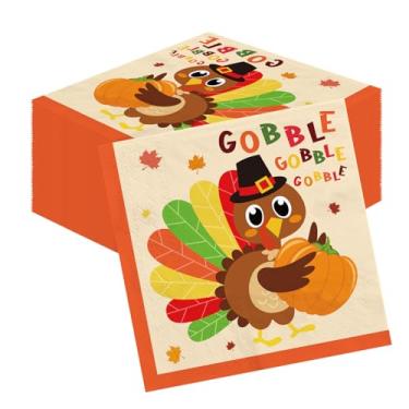 Imagem de YQUQWN 50 peças de artigos de festa de Ação de Graças de peru, toalhas de papel descartáveis com tema de peru, para decorações temáticas de Ação de Graças, decorações de festa de outono, decorações de