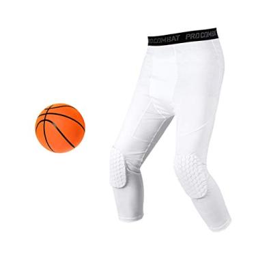 Imagem de Calças de compressão com almofadas, leggings de compressão capri 3/4 brancas para homens, mulheres, meninos e meninas, joelheiras juvenis para basquete, softball, vôlei, futebol