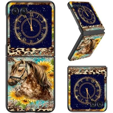 Imagem de RAUEDWDJS Capa para Motorola Razr 2025/2024, capa fina rígida de policarbonato capa flip de corpo inteiro robusta à prova de choque para Moto Razr 60/Razr 50, estampa de leopardo cavalo girassol