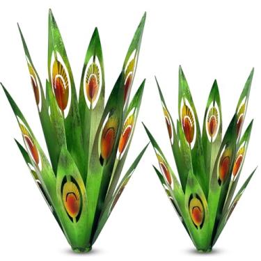 Imagem de Jesokiibo Escultura rústica de tequila DIY planta de agave de metal decoração de casa rústica pintada à mão ornamentos de jardim de agave decoração ao ar livre estatuetas decorações de quintal estacas