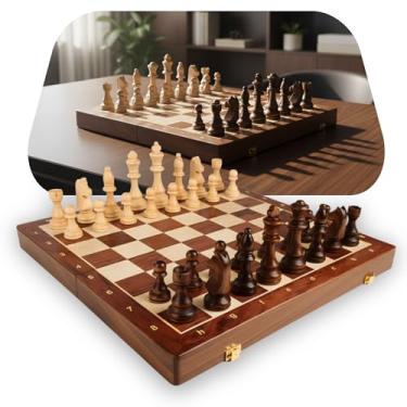 Imagem de Jogo Xadrez Clássico Profissional Grande Luxo Tabuleiro Peças 100% Madeira Reflorestada Acabamento em Verniz com Rainhas Extras