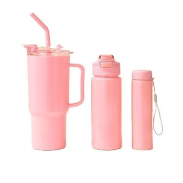 Imagem de Garrafa de Água com Timer, Squeeze Motivacional - Kit 3 pçs, Copo com Adesivos para Lembrar de Beber Água, Garrafa Fitness e Trendy (Rosa)