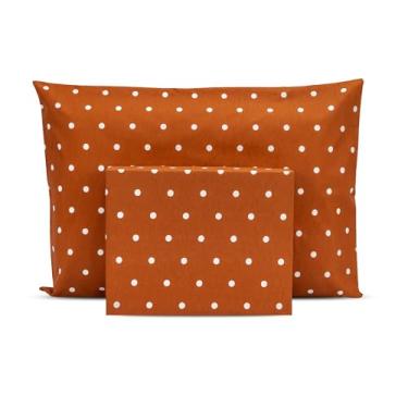 Imagem de Lençol Solteiro 2 pçs c/Ponto Palito Percal Estampado 180 fios (Poá Terracota)