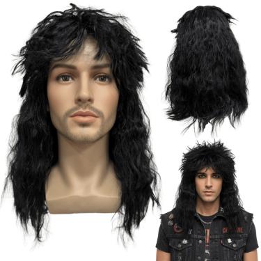 Imagem de Peruca rock heavy metal anos 60 70 ondulada preto volumosa
