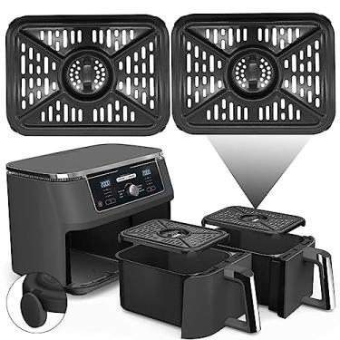 Imagem de 2 Pieces Air Fryer Grill Pan for Ninja Foodi DZ550 DualZone Air Fryers, Replacement Air Fryer Crisper Plate Grill Plate Tray Accessories with Rubber Bumpers, Dishwasher Safe